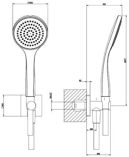 GESSI Emporio Shower Ensemble comprenant: sortie coudée murale, douchette anticalcaire et flexibles 1,50 m. Black Metal Brossé PVD