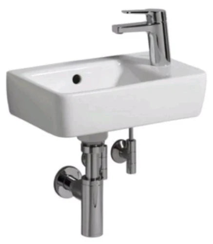 Geberit Renova Compact lave-mains asymétrique 400 x 250 mm - blanc KeraTect - avec trou de robinet droite - avec trop-plein