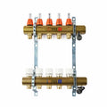 Begetube set collecteur en laiton pour chauffage par le sol avec débitmètres intégrés et vannes de réglage 5/4 - 8 x M24 - supports de suspension 250 mm - avec vannes de remplissage et de purge
