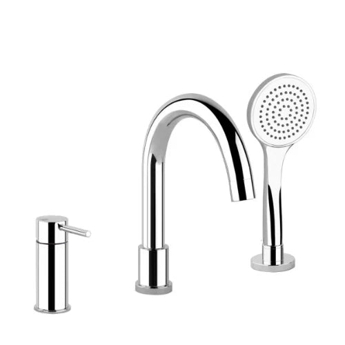 Gessi Tortona Mélangeur bain-douche trois trous avec bec, inverseur, flexibles de raccordement 1,50m et douchette anticalcaire chromé