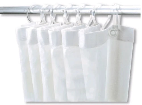 RIDEAU TUB DE DOUCHE 90 - 200 ! blanc pvc . + 6 mousquetons en pvc