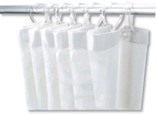 RIDEAU TUB DE DOUCHE DELABIE 120 - 200 ! blanc . Rideau de douche, pour couper + 8 mousquetons