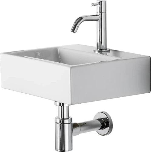 Conima Mini Delta ensemble lave-mains 340 x 285 x 100 mm - blanc - avec trou de robinet - sans trop-plein - avec robinetterie chromé - avec siphon - avec bouchon - avec fixation
