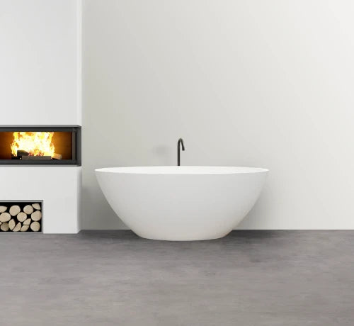 Detremmerie Baignoire pose libre Kiwi blanc mat sans trop-plein marbre de synthèse