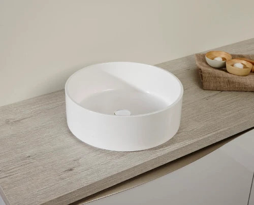 Detremmerie No Limit 40 lavabo à poser rond 370 mm - blanc - marbre artificiel - sans trou de robinet - sans trop-plein
