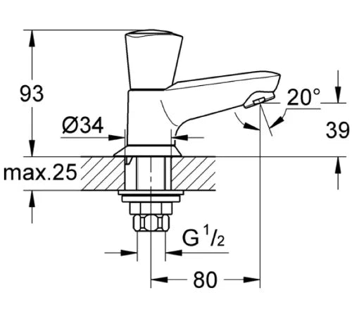 Grohe Costa S robinet eau froide - bec 80 mm - chrome - avec insert en céramique