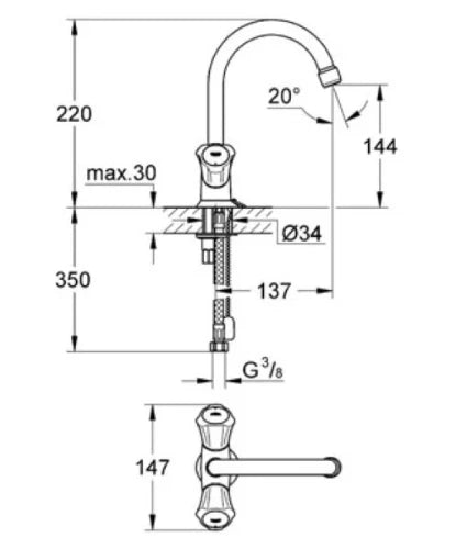 Grohe Costa L mélangeur lavabo - chromé - avec bec orientable - avec porte-chainette
