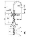 Grohe Costa L mélangeur cuisine pour écoulement libre - chromé - avec bec orientable - avec porte-chainette