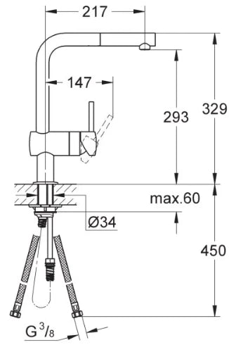 Grohe Minta mitigeur cuisine - chromé - L-bec d'écoulement - mousseur extracible