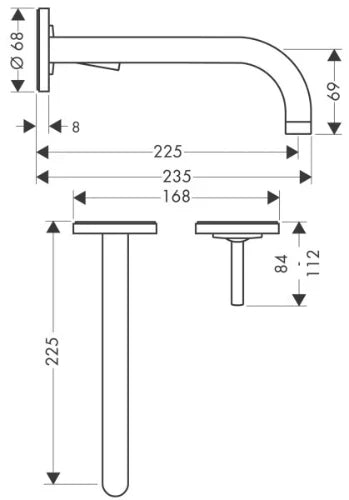 Axor Uno set de finition montage mural avec bec d'écoulement 225 mm - chromé