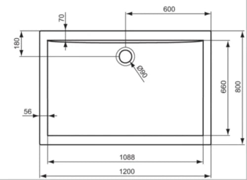 Ideal Standard Ultra Light receveur de douche acrylique 1200 x 800 x 47 mm - blanc - écoulement 90 mm