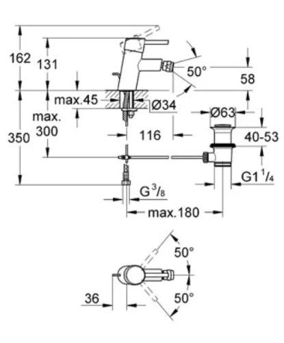 Grohe Concetto New mitigeur bidet 1/2 chromé avec vidage automatique