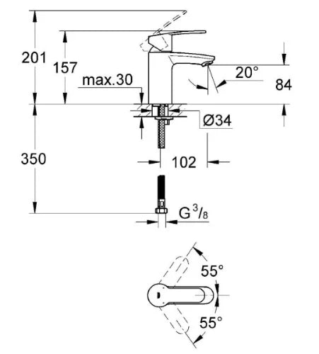 Grohe Eurostyle Cosmopolitan mitigeur lavabo - Ecojoy - chromé - corps mince