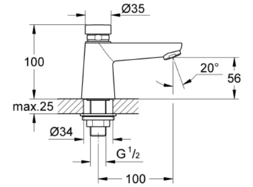 Grohe Eurosmart CT robinet lavabo 1/2 temporisé chromé 7/15/30 sec.
