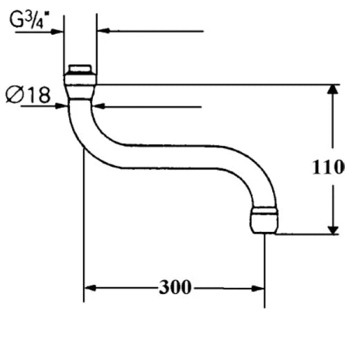 Grohe bec 3/4 forme-S chromé avec brise-jet - pivotable - sailli 300 mm