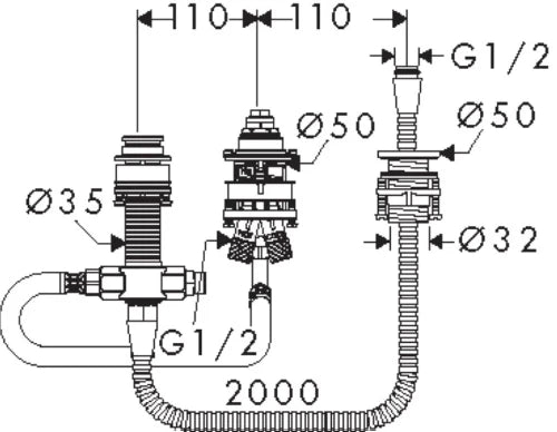 Hansgrohe corps d'encastrement pour mitigeur 3-trous - montage sur gorge