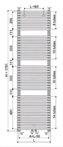 Procasa Calidi Single radiateur sèche-serviettes 1791 x 500 mm - 986 Watt (EN442 75/65/20) - connexion universele (G/D & central) - Ral 9016 blanc signalisation