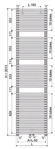 Procasa Calidi Double radiateur sèche-serviettes 2013 x 750 mm - 2321 Watt (EN442 75/65/20) - connexion universele (G/D & central) - Ral 9016 blanc signalisation