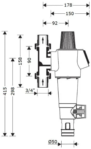 Braukmann FK74CS filtre à eau auto-nettoyant à rinçage inversé FF 3/4 x 3/4 - avec réducteur de pression - avec protection UV