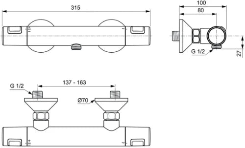 Ideal Standard Ceratherm T25 robinet thermostatique douche - chromé