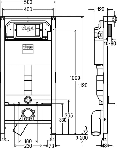 ELEMENT DE MONTAGE WC VIEGA PREVISTA DRY 50 cm - 112 cm ! antracite acier avec fixation avec PE-courbe