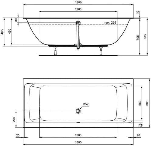 Ideal Standard Connect Air Slim baignoire duo 1800 x 800 mm - blanc mat - sans pieds