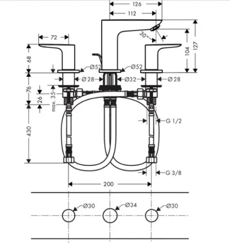 MELANGEUR DE LAVABO 3-TROUS HANSGROHE TALIS E chromé comfortzone 10 avec vidage