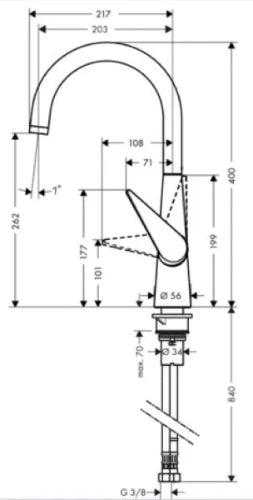 MELANGEUR DE CUISINE MONO-COMMANDE HANSGROHE TALIS S chromé comfortzone 260 monté a/la poignée à droite ou à gauche du corps