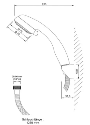 Procasa C50 set de douche 750 mm - douchette 3 jets (8 l/m) - flexible 1250 mm - chromé