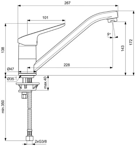 Ideal Standard Ceraflex mitigeur cuisine - chromé - avec démarrage à froid