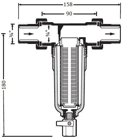 Braukmann MiniPlus filtre à eau avec rinçage manuelle FF 3/4 x 3/4 - max 40°C - grosseur maille 100µm