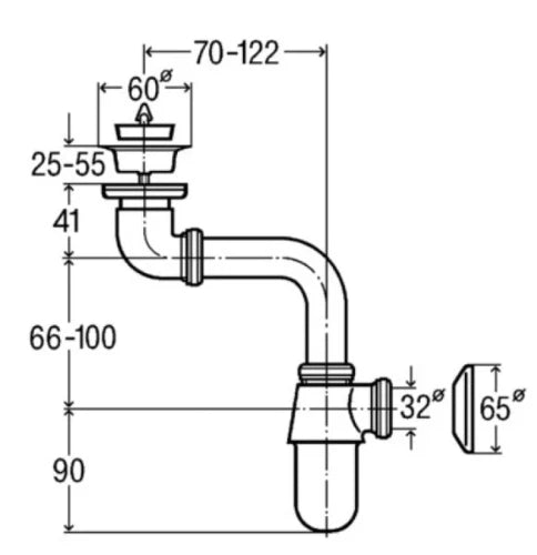 Viega chromé siphon bouteille avec crépine 5/4 x 32 mm - gain de place - sans tube mural - chromé