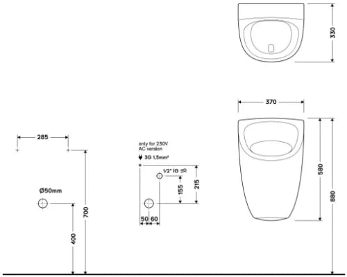 Ipee/Resisens U1 urinoir Edge + mini système de rinçage 6V