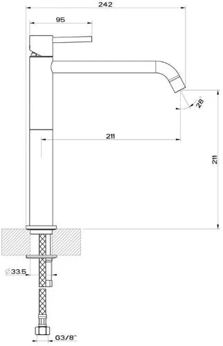 Gessi Via Tortona mitigeur lavabo rehaussé - chromé - bec d'écoulement 211 mm