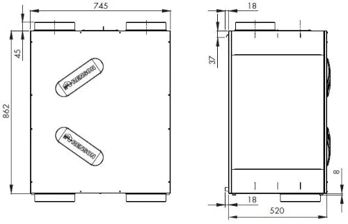 Renson Endura Delta ED 330 T2/B2 unité de ventilation système D+ - gauche/droite