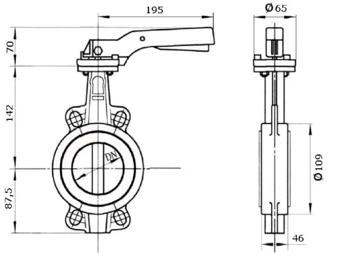 ROBINET A PAPILLON SFERACO 1125 WAFER DN65 fonte malleable pn16 clapet ggg40 - body gg25 - manchet epdm