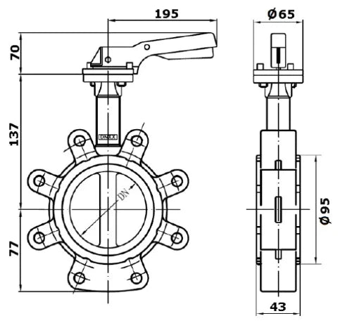 ROBINET A PAPILLON SFERACO 1135 LUG DN50 fonte malleable pn16 clapet ggg40 - body gg25 - manchet epdm