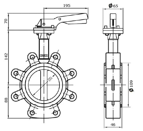 Sferaco 1135 vanne papillon LUG DN65 - PN16 - clapet en fonte - GGG40 - corps GG25 - joint EPDM