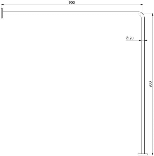 BARRE DE DOUCHE 90 - 90 o CM 20MM inox angulaire avec rosaces et fixations invisibles