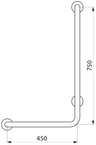 Delabie barre de maintien en L 750 x 450 mm diam 30 mm - inox poli satiné - modèle à gauche
