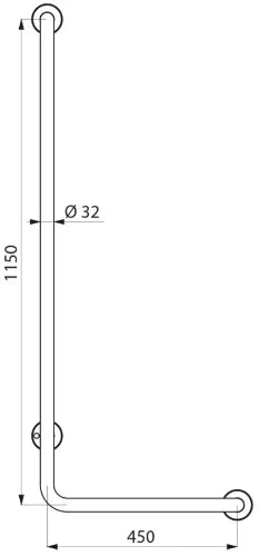 DELABIE L-vormige greep rechts gesatineerd 1150x450 - dia 32mm mat rvs