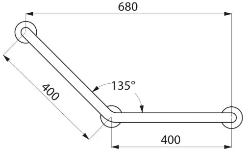 POIGNEE D'APPUI COIN DELABIE 400 - 400 o 32MM satiné 135° 3 points de fixation