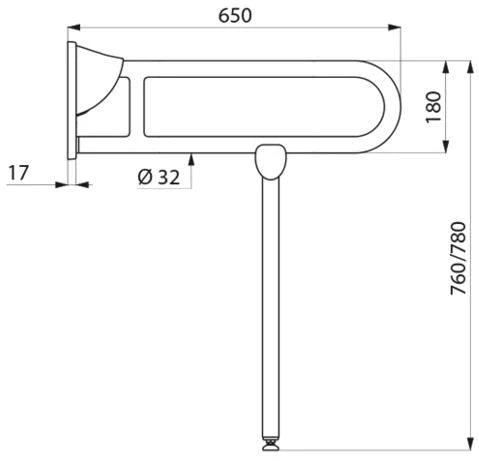 DELABIE opklapbare greep met voet nylon 650mm wit