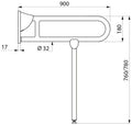 POIGNEE D'APPUI RELEVABLE DELABIE 900 - 105 o 230 ! 32 blanc nylon . avec béquille se repliant automatiquement