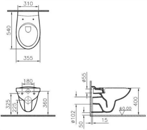 Procasa Normus wc suspendu Spinflush sans bride 360 x 540 mm - blanc antibactérien