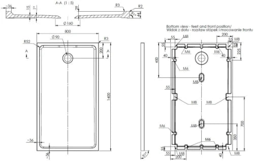 Procasa Heron 2.0 receveur de douche marbre artificiel 1400 x 800 x 44 mm - blanc