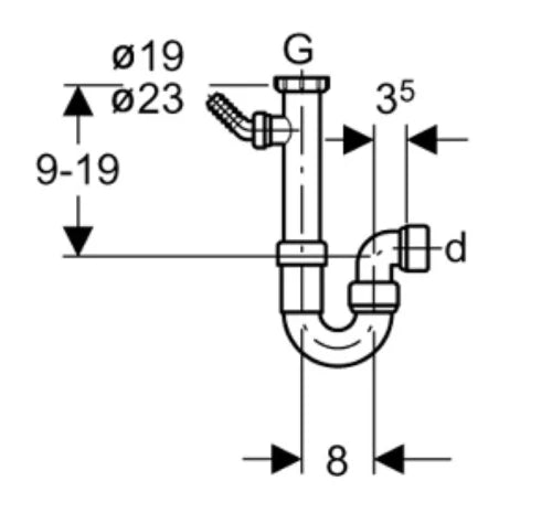 Geberit PP siphon tubulaire simple 6/4 x 40 mm - blanc - avec raccordement machine à laver - avec raccord à compression