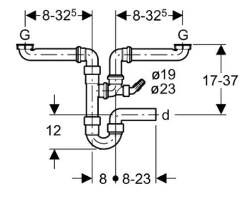 Geberit PP siphon tubulaire double gain de place 6/4 x 40 mm - blanc - avec raccordement machine à laver