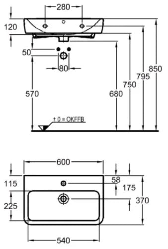 Geberit Renova Compact lavabo 600 x 370 mm - blanc - avec trou de robinet - avec trop-plein
