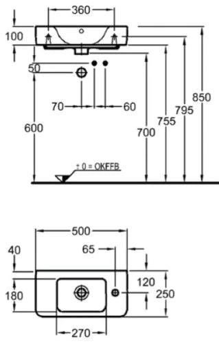 Geberit Renova Compact lave-mains 500 x 250 mm - blanc - avec trou de robinet droite - avec trop-plein